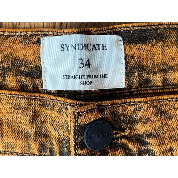 GOLDEN Syndicate Orange Pink Pattern Boot Cut Jeans Pants Trousers  Mens Size 34 - Picture 3 of 8